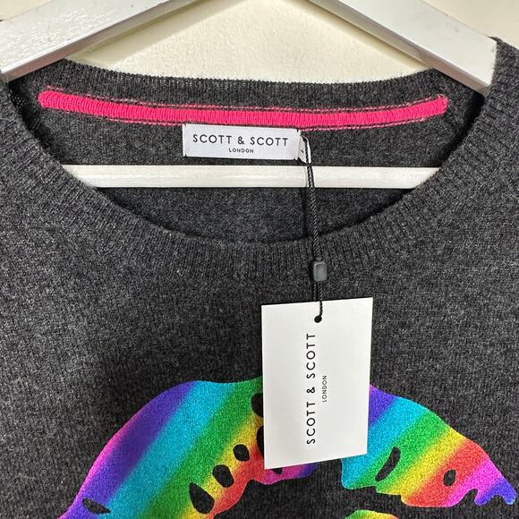 SCOTT & SCOTT London Cashmere Kiss Foil Metallic Rainbow Sweater Gray {S36} - Picture 4 of 5